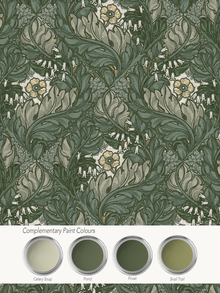 Laurence Llewelyn-Bowen Green Rambleicious Floral Print 10M Wallpaper - Image 4 of 4