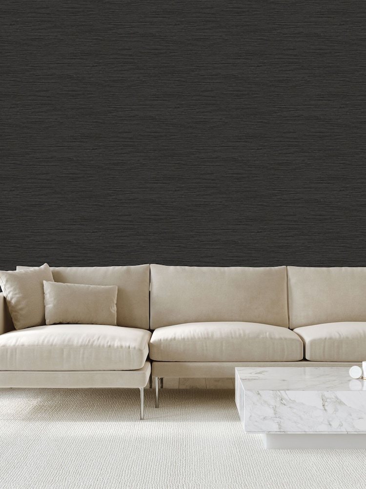 Style Sisters Black Grasscloth 10M Wallpaper - Image 1 of 3 Style Sisters Black Grasscloth 10M Wallpaper - Image 1 of 3
