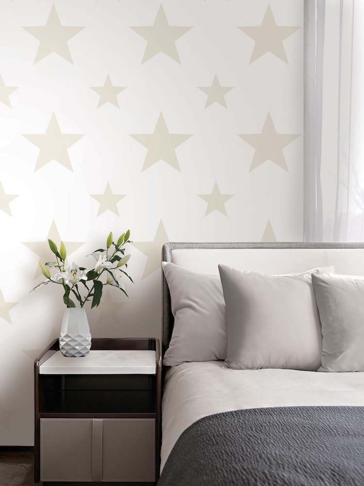 Style Sisters Beige Double Star 10M Wallpaper - Image 1 of 3