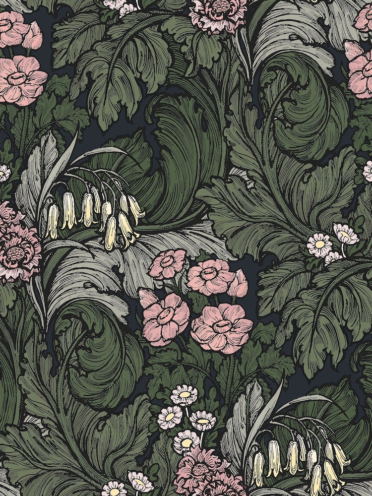 Laurence Llewelyn-Bowen Pink Hedgerovia Floral Print 10M Wallpaper - Image 2 of 4