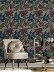 Laurence Llewelyn-Bowen Red Morris Major Floral Print 10M Wallpaper - Image 1 of 4