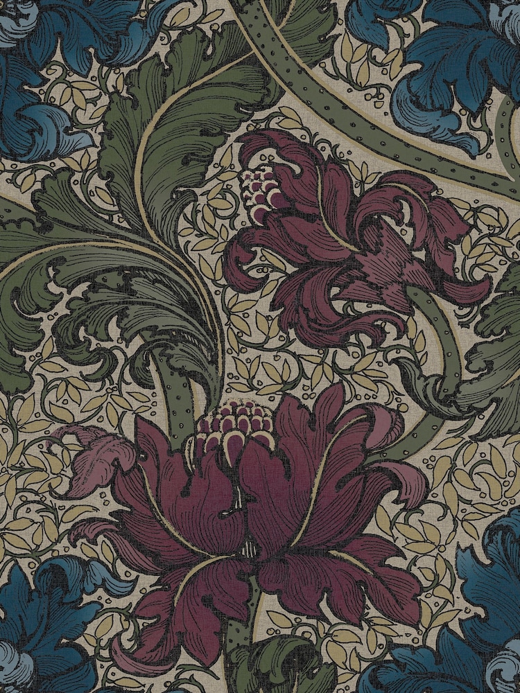 Laurence Llewelyn-Bowen Red Morris Major Floral Print 10M Wallpaper - Image 2 of 4