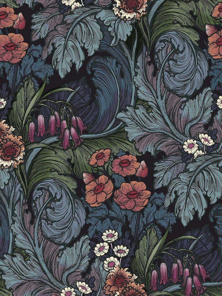 Laurence Llewelyn-Bowen Blue Hedgerovia Floral Print 10M Wallpaper - Image 2 of 5 Laurence Llewelyn-Bowen Blue Hedgerovia Floral Print 10M Wallpaper - Image 2 of 5