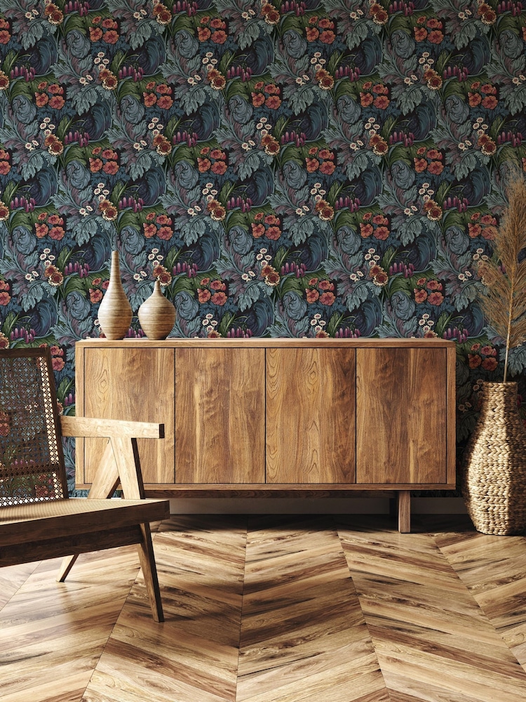 Laurence Llewelyn-Bowen Blue Hedgerovia Floral Print 10M Wallpaper - Image 5 of 5 Laurence Llewelyn-Bowen Blue Hedgerovia Floral Print 10M Wallpaper - Image 5 of 5