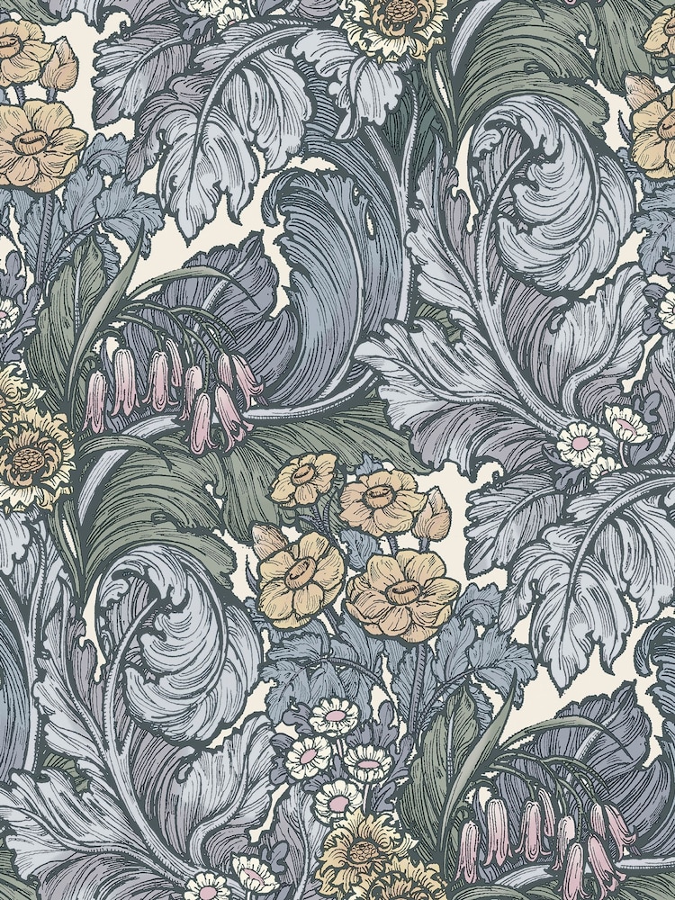 Laurence Llewelyn-Bowen Blue Hedgerovia Floral 10M Wallpaper - Image 2 of 4