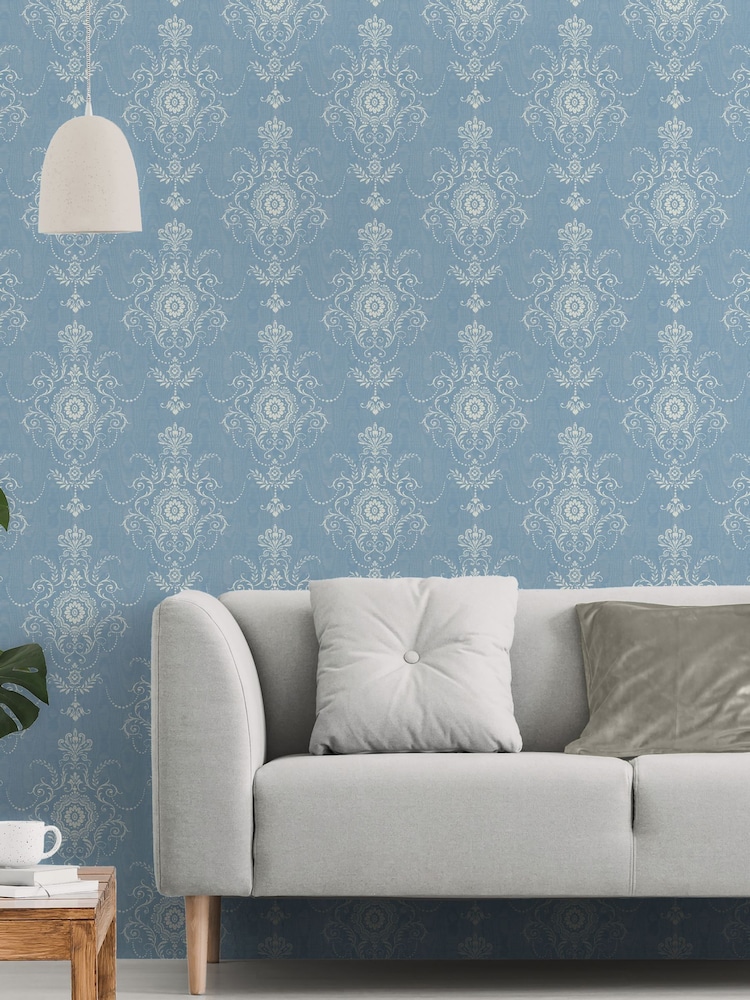 Galerie Blue French Country Damask 10M Wallpaper - Image 1 of 2