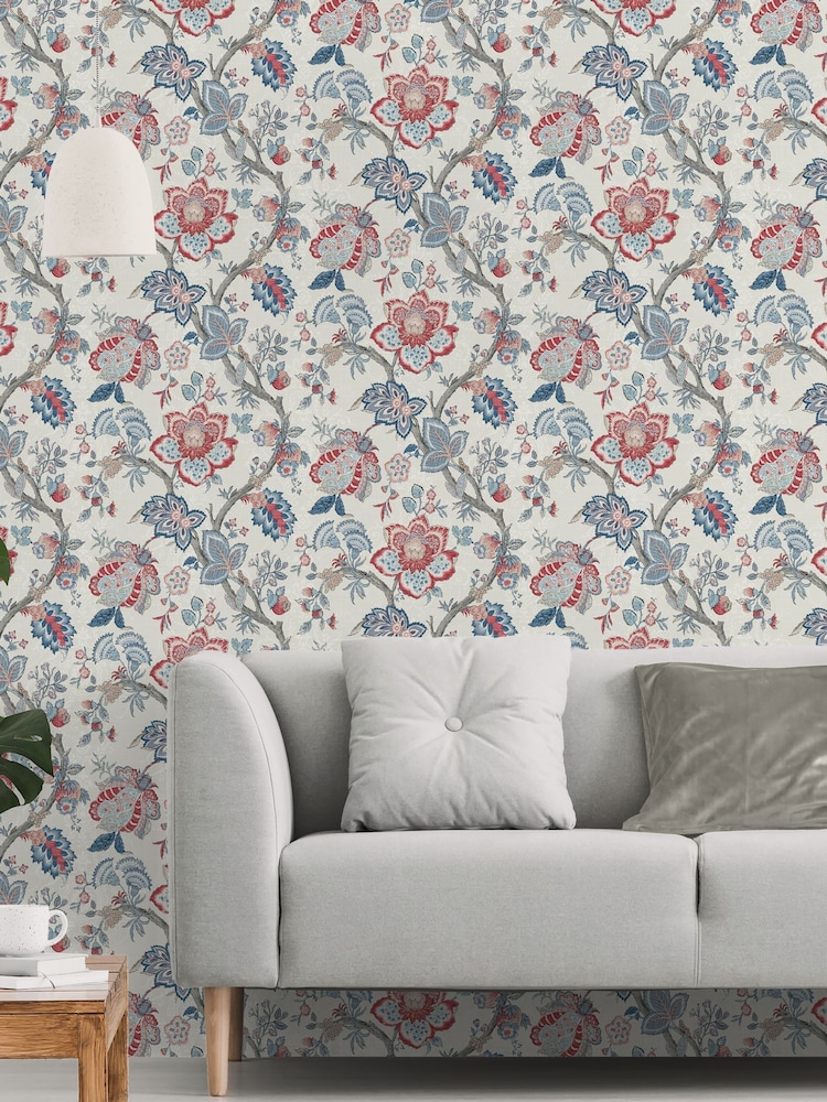Galerie Red French Country Floral Print 10M Wallpaper - Image 1 of 2
