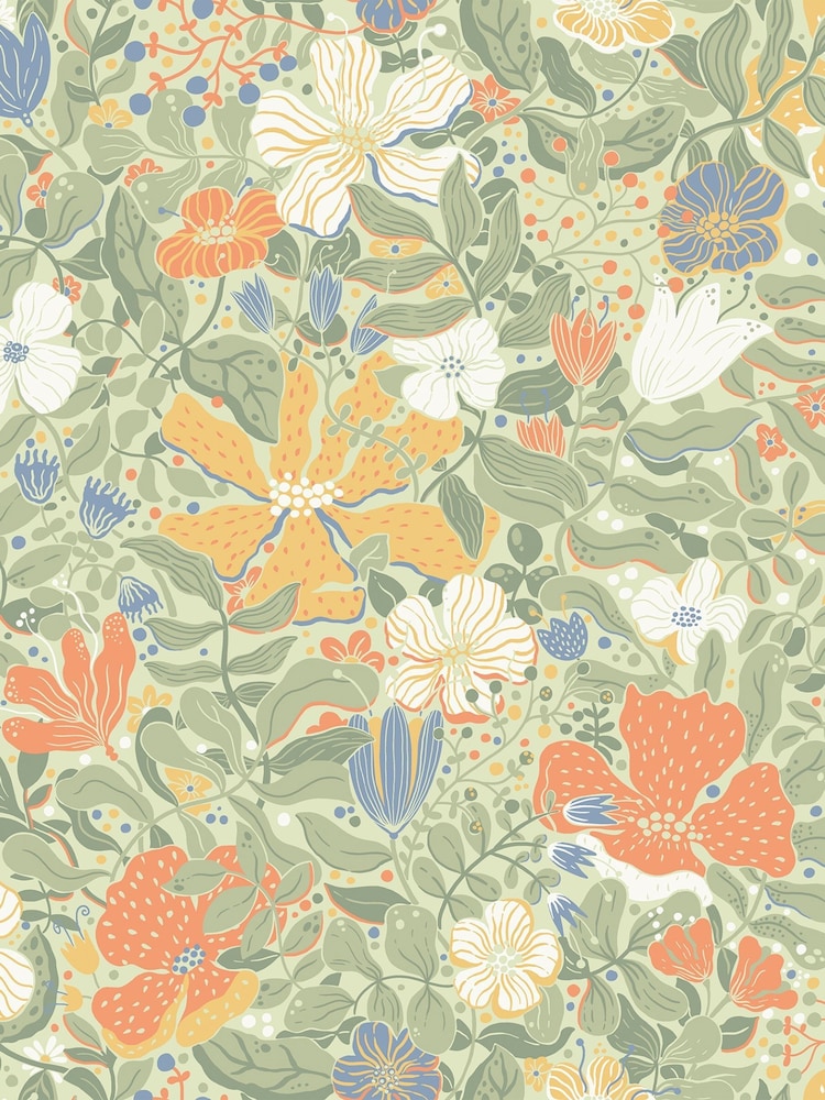 Galerie Green Sommarang 2 Floral Print 10M Wallpaper - Image 2 of 2