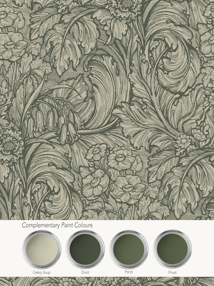 Laurence Llewelyn-Bowen Green Hedgerovia Floral Print 10M Wallpaper - Image 4 of 4