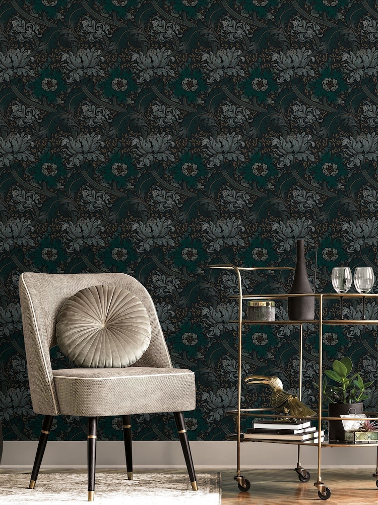 Laurence Llewelyn-Bowen Blue Morris Major Floral Print 10M Wallpaper - Image 1 of 4
