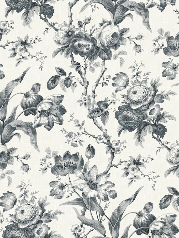 Galerie Silver Grey French Country Floral Print 10M Wallpaper - Image 2 of 2
