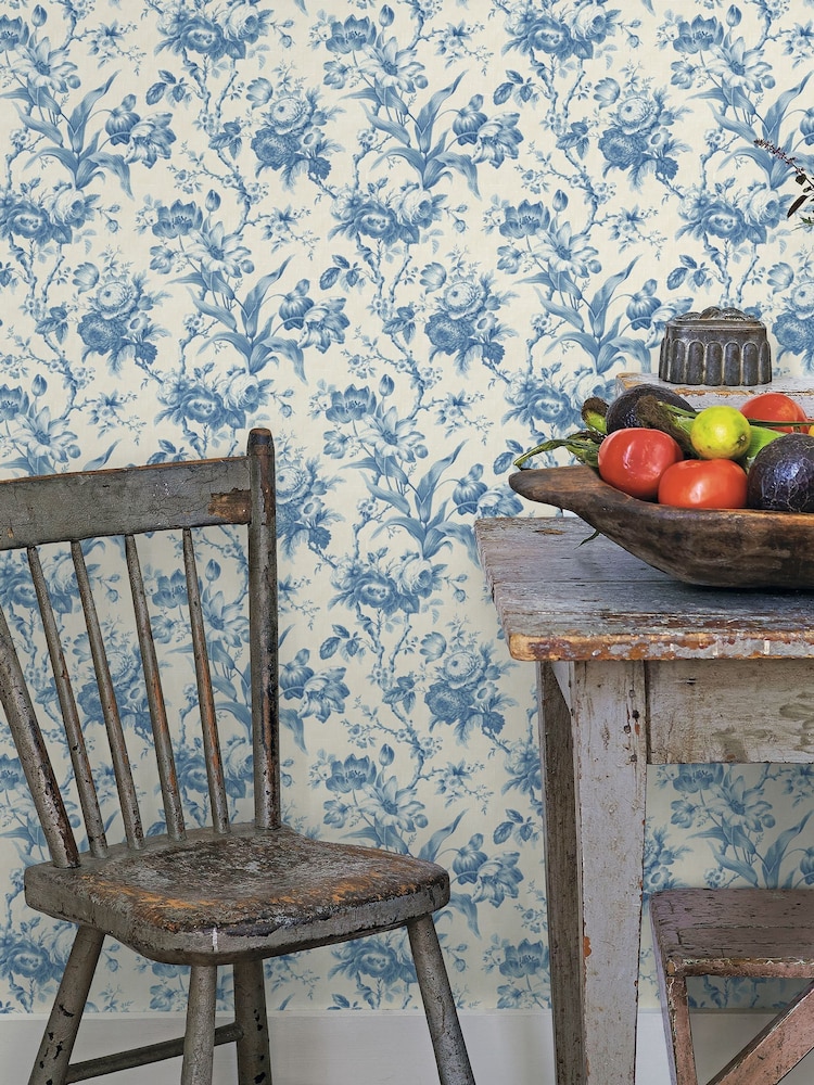 Galerie Blue French Country Floral Print 10M Wallpaper - Image 1 of 2