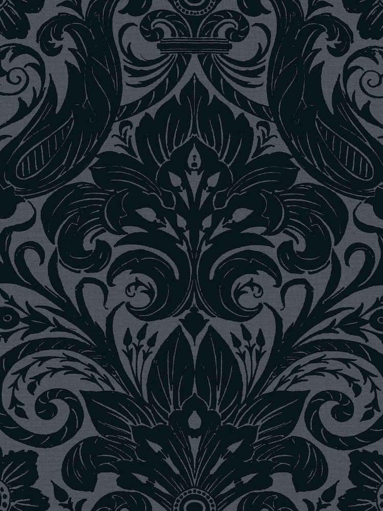 Laurence Llewelyn-Bowen Blue Damask Sauvage Flock 10M Wallpaper - Image 2 of 4