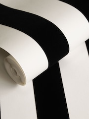Style Sisters Black Flock Stripe 10M Wallpaper - Image 3 of 4