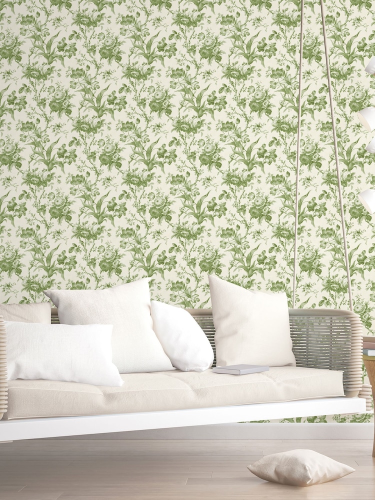 Galerie Green French Country Floral Print 10M Wallpaper - Image 1 of 2