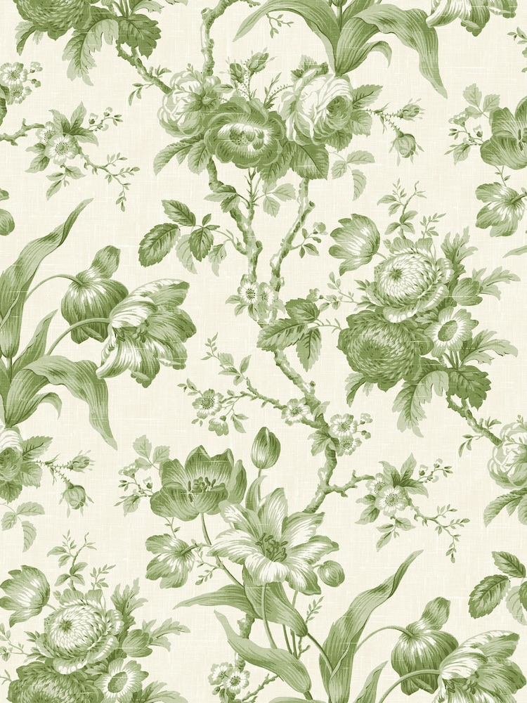 Galerie Green French Country Floral Print 10M Wallpaper - Image 2 of 2