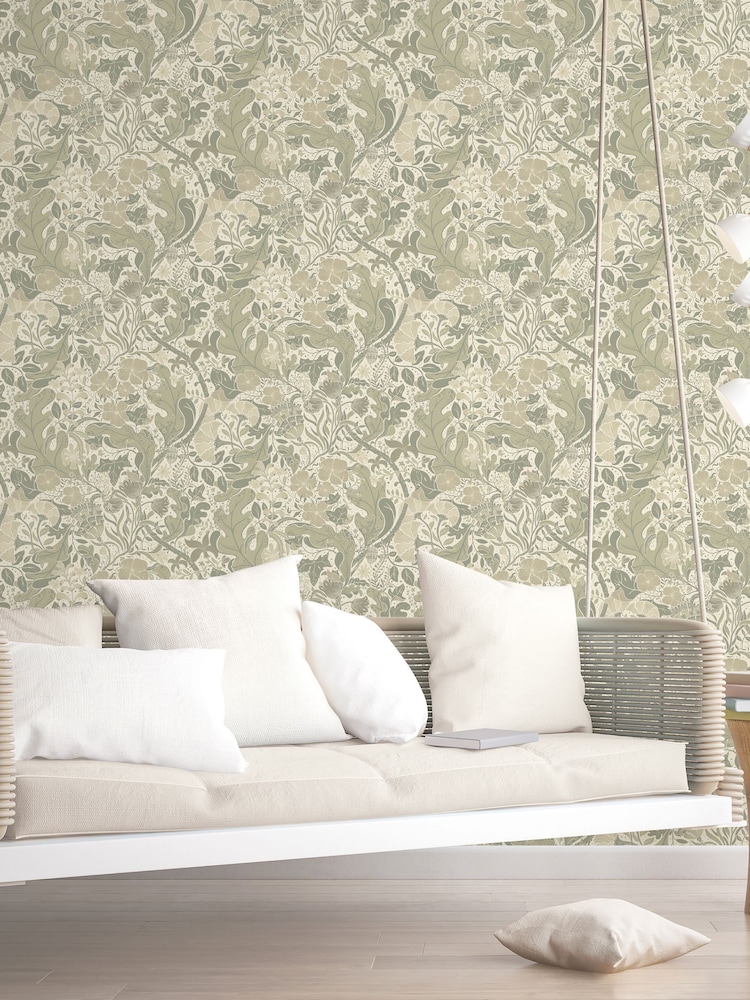 Galerie Green Sommarang 2 Floral Print 10M Wallpaper - Image 1 of 2