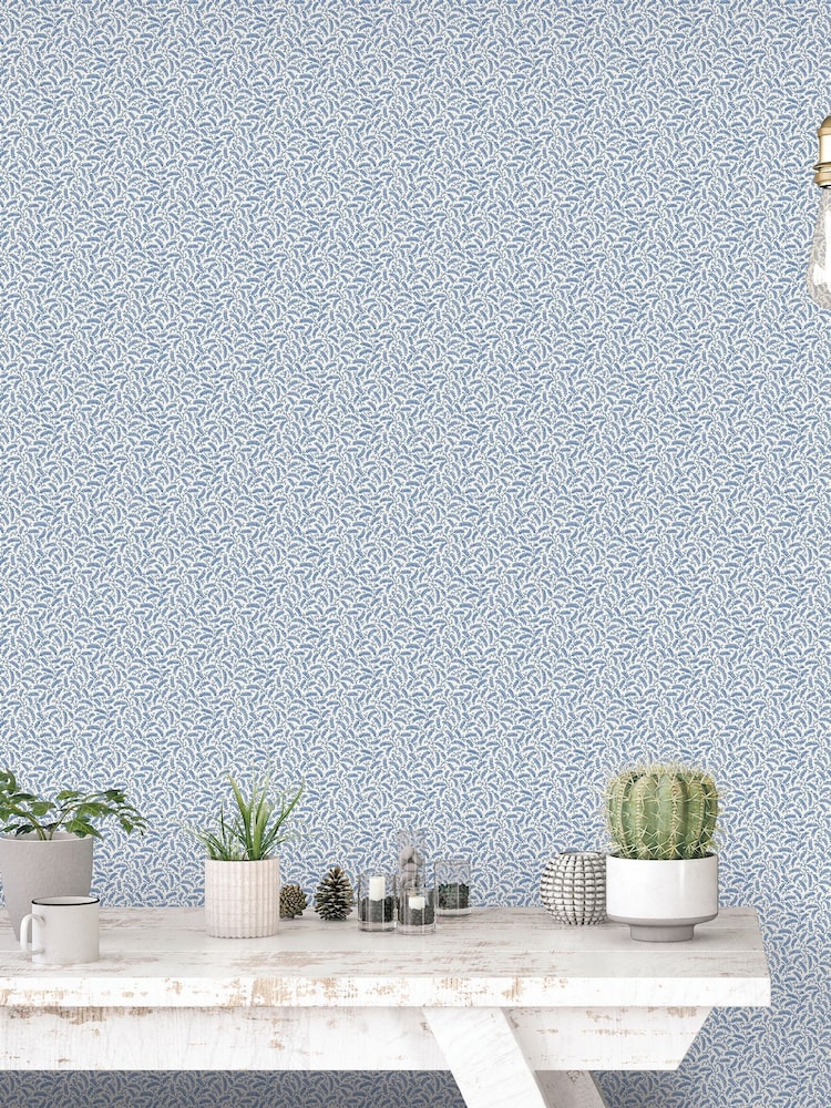 Galerie Blue French Country Leaf 10M Wallpaper - Image 1 of 2