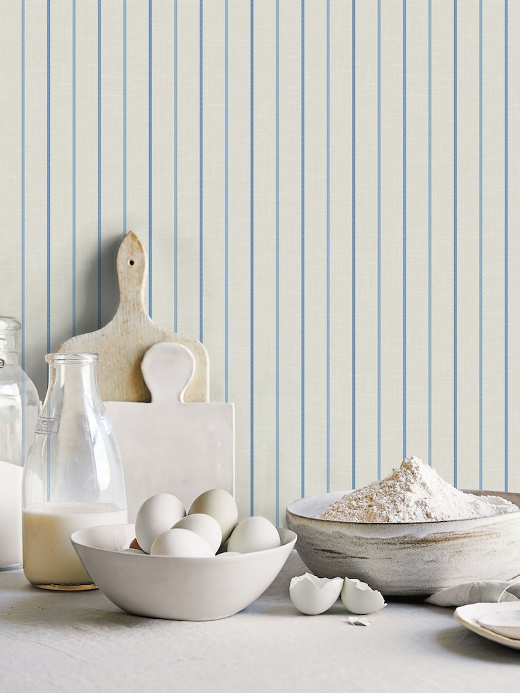 Galerie Blue French Country Stripe 10M Wallpaper - Image 1 of 2 Galerie Blue French Country Stripe 10M Wallpaper - Image 1 of 2