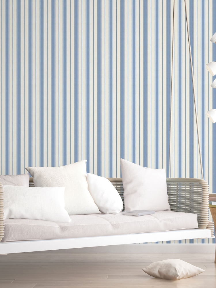 Galerie Blue French Country Stripe 10M Wallpaper - Image 1 of 2 Galerie Blue French Country Stripe 10M Wallpaper - Image 1 of 2