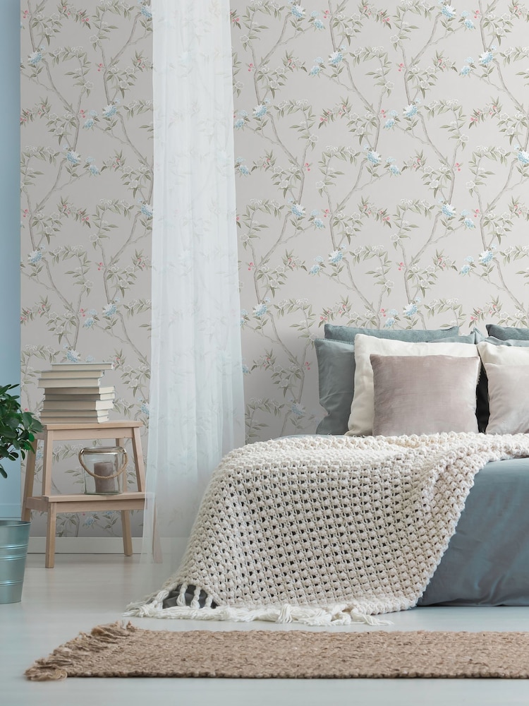 Galerie White Spring Blossom Chinoiserie 10M Wallpaper - Image 1 of 2