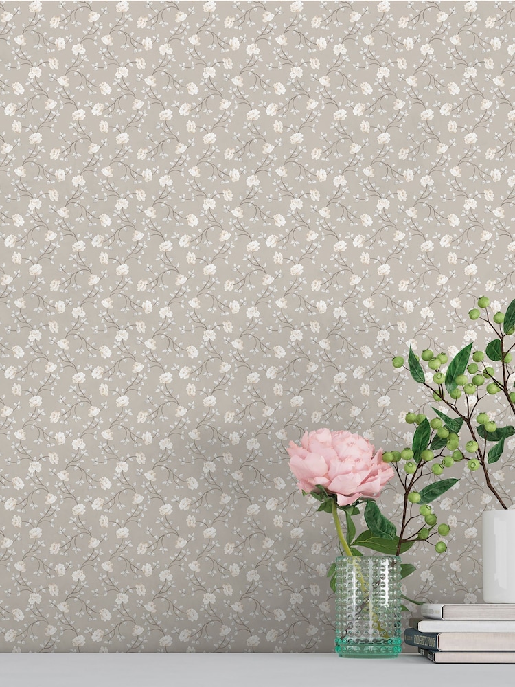 Galerie Bronze Brown Spring Blossom Floral Print 10M Wallpaper - Image 1 of 2