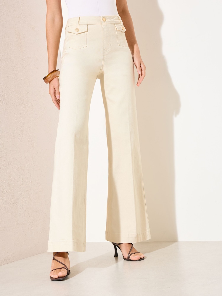 Friends Like These Cream Petite Pocket Tailored Wide Leg Jeans - Image 1 of 5