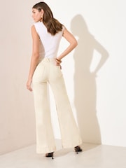 Friends Like These Cream Petite Pocket Tailored Wide Leg Jeans - Image 4 of 5