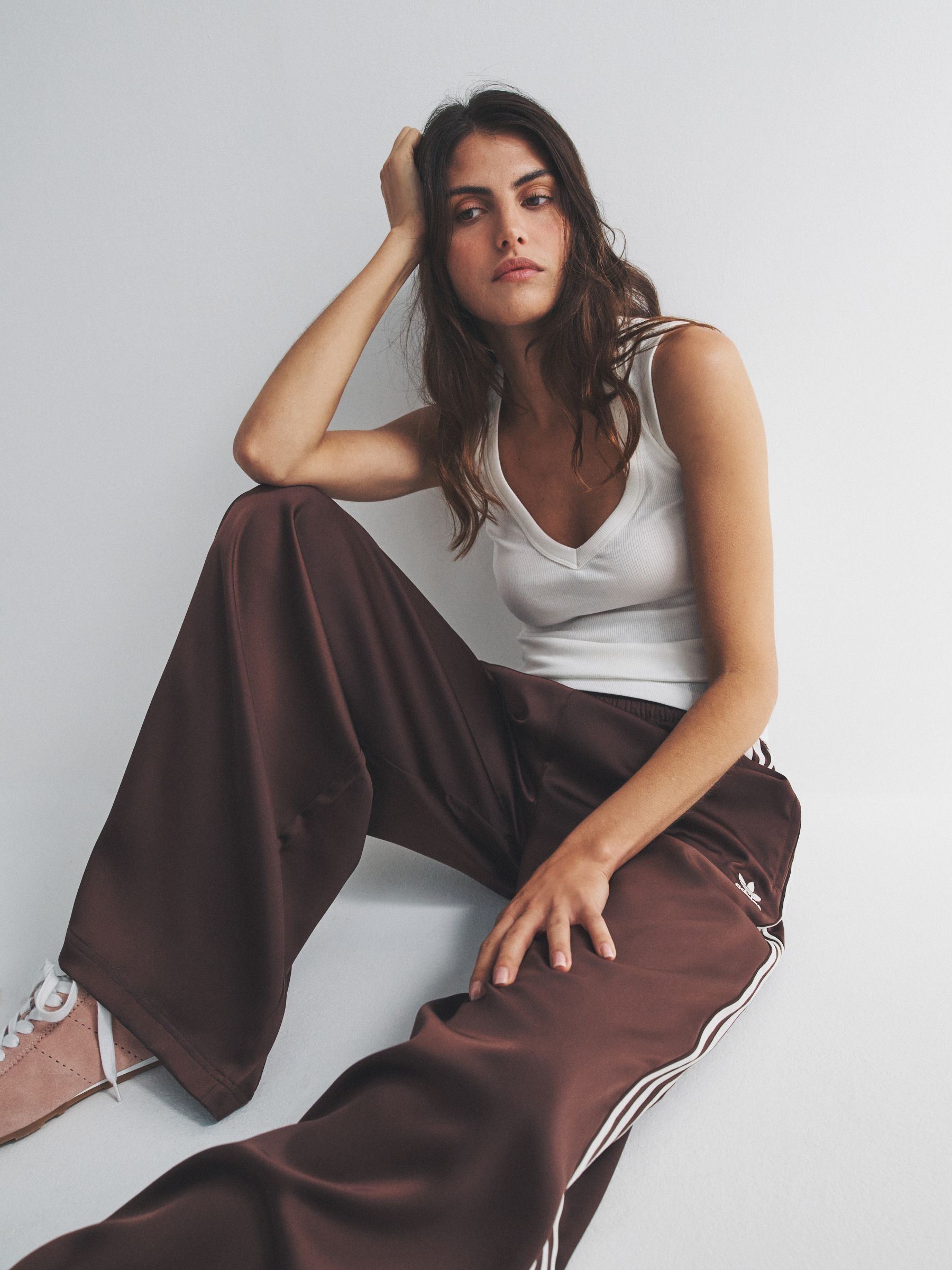 Buy adidas Originals Dark Brown Adicolor Satin Wide Leg Joggers