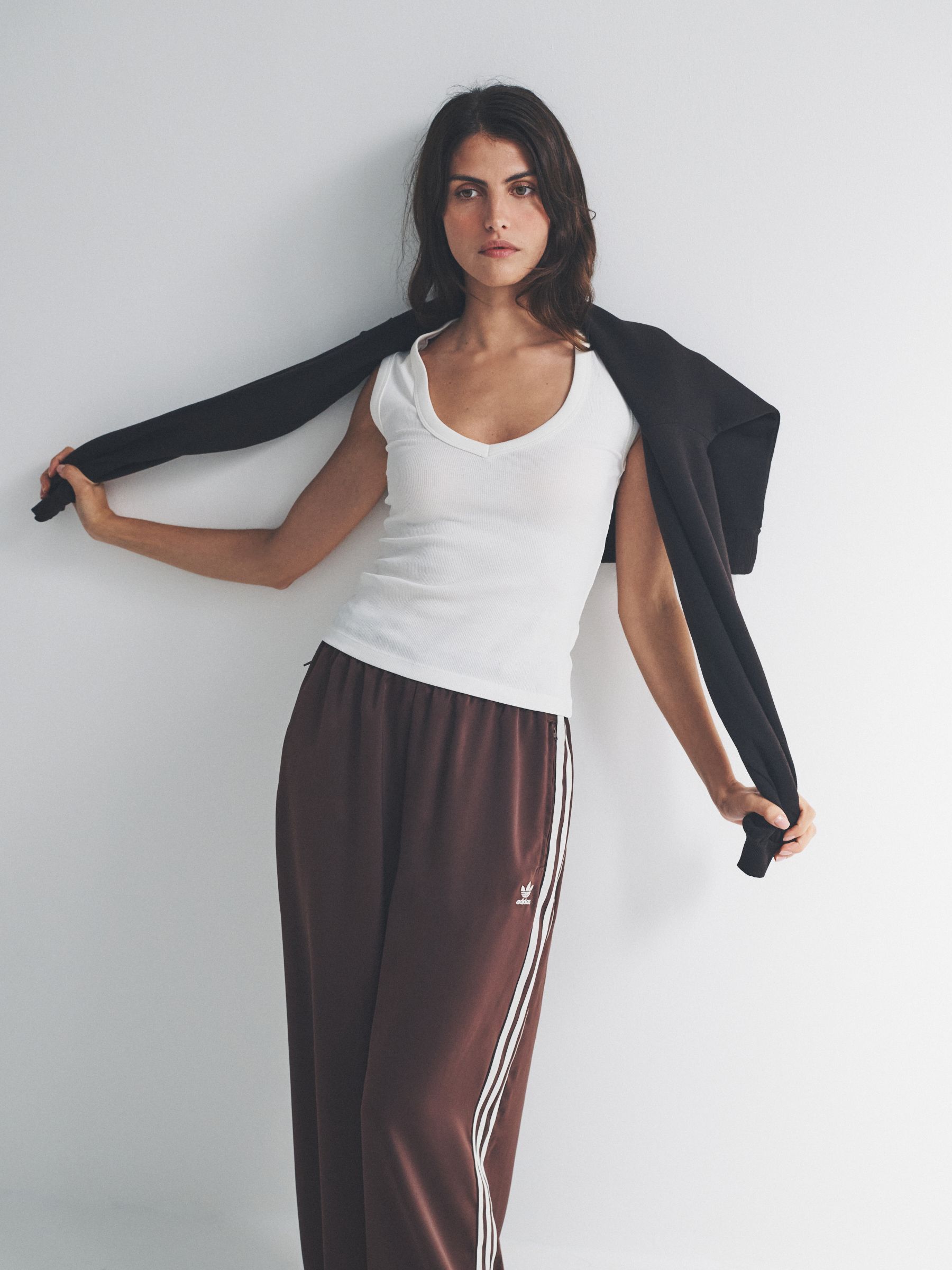 Buy adidas Originals Dark Brown Adicolor Satin Wide Leg Joggers
