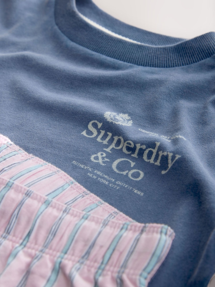 Pink/Blau - Superdry T-Shirt and Stripe Trouser Set - Bild 9 von 9