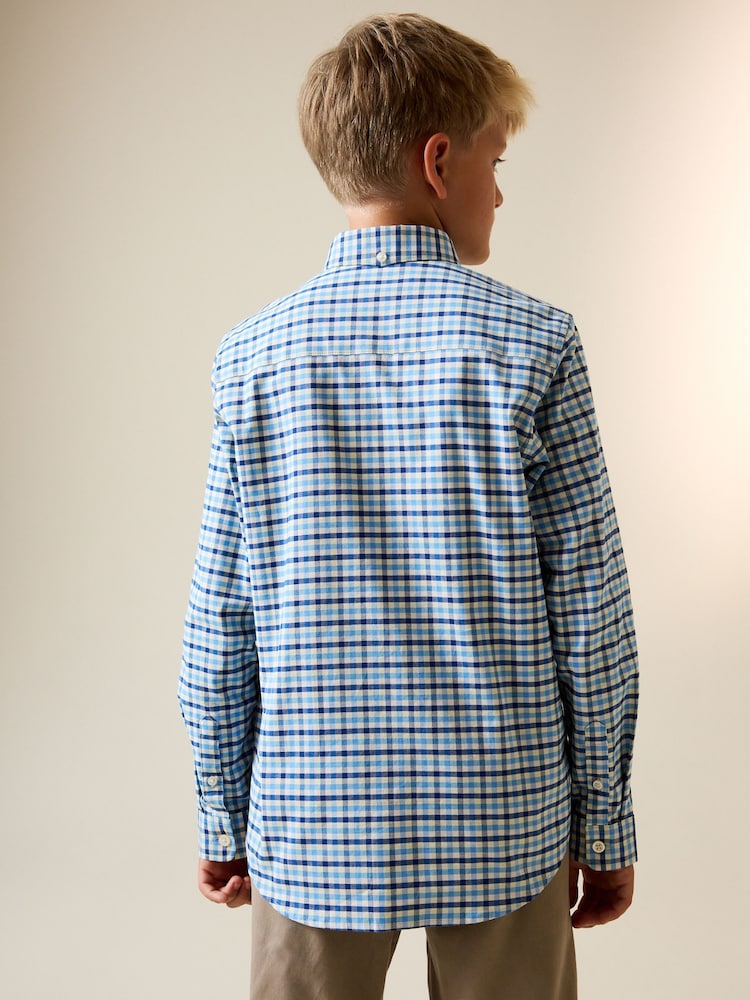 Blue Gingham Single Oxford Shirt (3-16yrs) - Image 2 of 7 Blue Gingham Single Oxford Shirt (3-16yrs) - Image 2 of 7