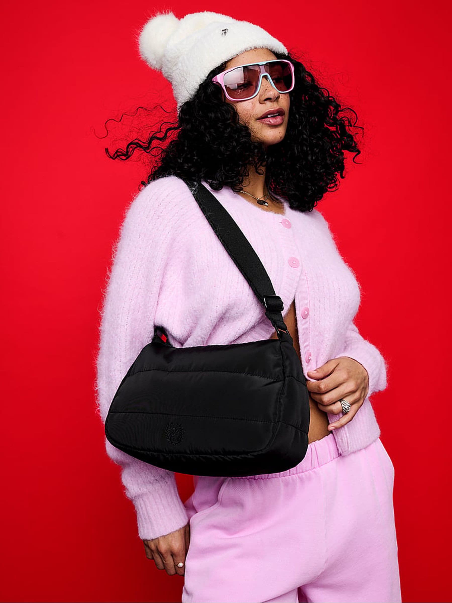 Buy Victoria's Secret Pink Black Quilted Puffer Shoulder Bag from