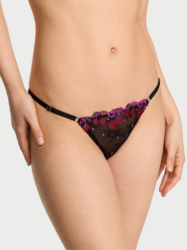 Victoria's Secret Black Cherry Bomb G-String Embroidered Knickers - Image 1 of 3