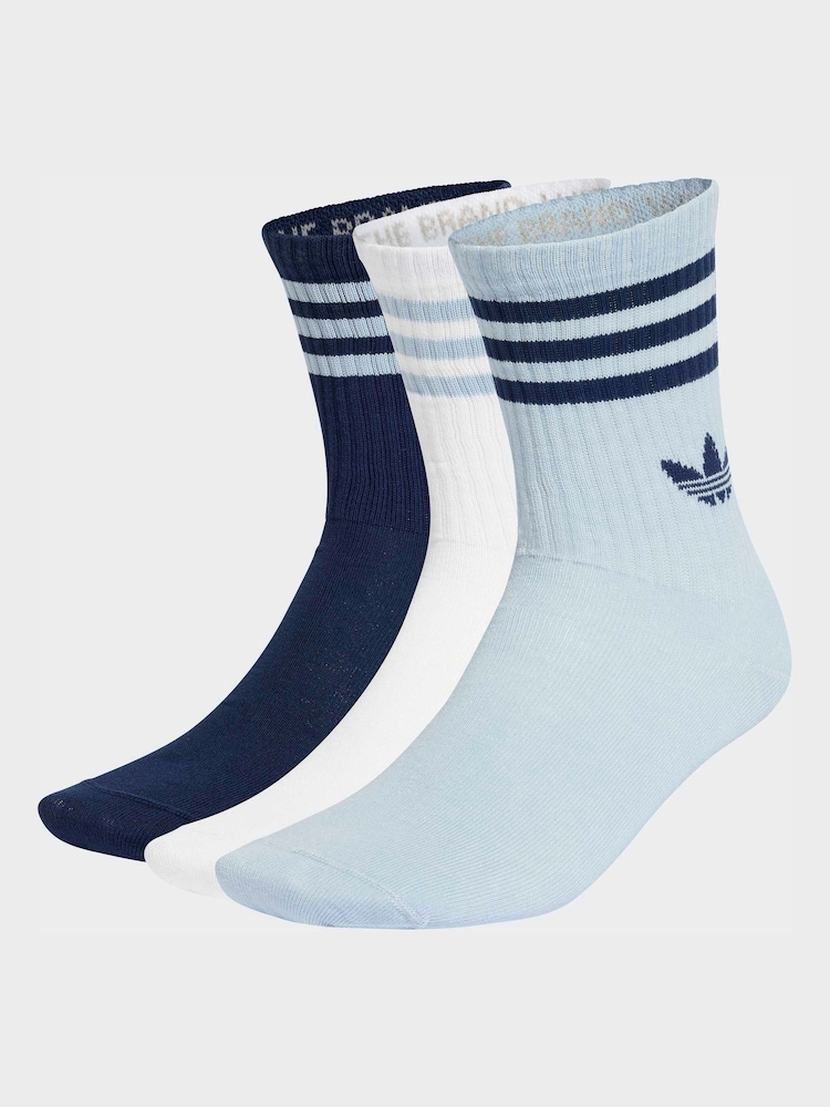 adidas Originals Blue/White Crew 3-Stripes Crew Socks 3 Pairs - Image 1 of 4 adidas Originals Blue/White Crew 3-Stripes Crew Socks 3 Pairs - Image 1 of 4