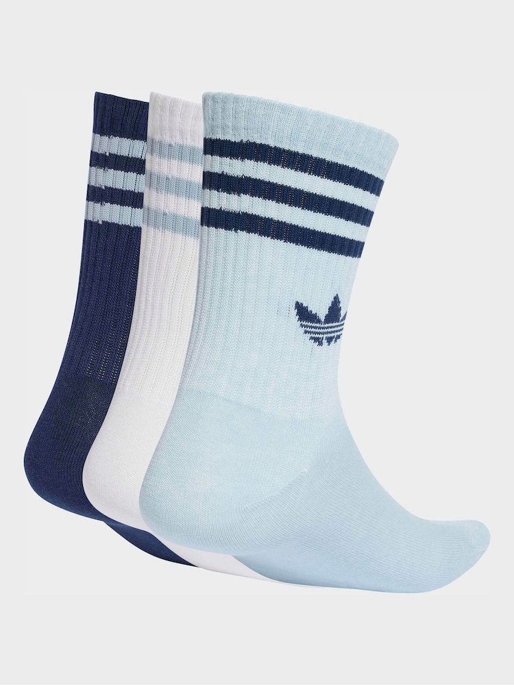 adidas Originals Blue/White Crew 3-Stripes Crew Socks 3 Pairs - Image 2 of 4 adidas Originals Blue/White Crew 3-Stripes Crew Socks 3 Pairs - Image 2 of 4