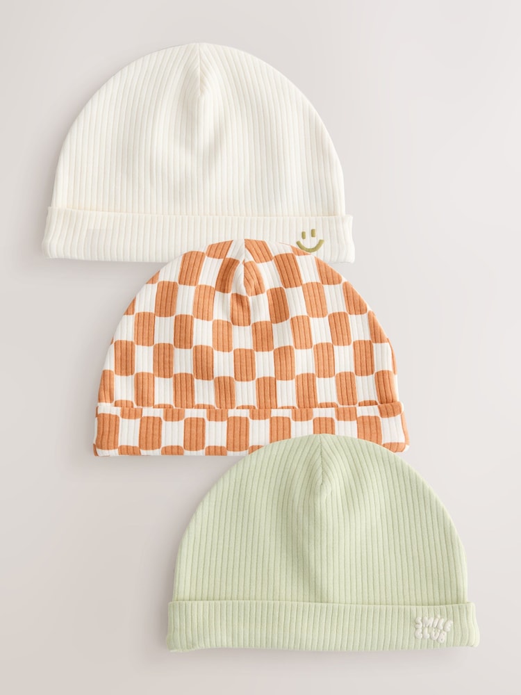 Green/Orange Baby Beanies 3 Pack (0-18mths) - Image 1 of 6 Green/Orange Baby Beanies 3 Pack (0-18mths) - Image 1 of 6