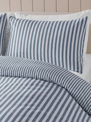 Catherine Lansfield Blue Brushed Stripe Cotton Reversible Duvet Cover Set - Image 4 of 4