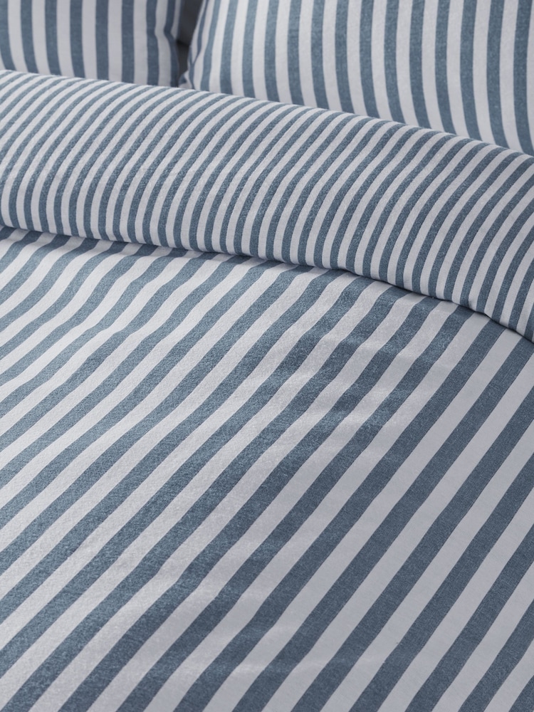 Catherine Lansfield Blue Brushed Stripe Cotton Reversible Duvet Cover Set - Image 4 of 4 Catherine Lansfield Blue Brushed Stripe Cotton Reversible Duvet Cover Set - Image 4 of 4