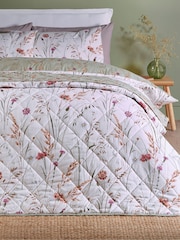 Catherine Lansfield Green Brushed Grasmere Floral Print Quilted Bedspread - Image 1 of 4