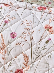 Catherine Lansfield Green Brushed Grasmere Floral Print Quilted Bedspread - Image 3 of 4