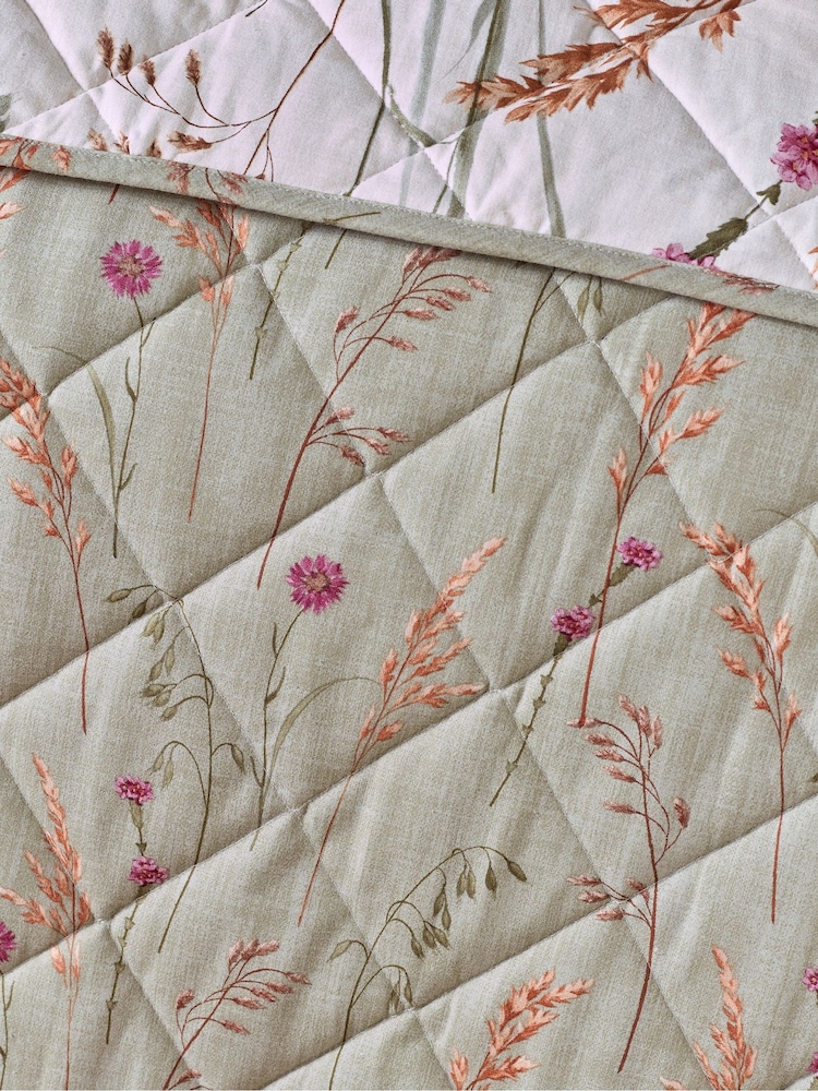 Catherine Lansfield Green Brushed Grasmere Floral Print Quilted Bedspread - Image 4 of 4 Catherine Lansfield Green Brushed Grasmere Floral Print Quilted Bedspread - Image 4 of 4