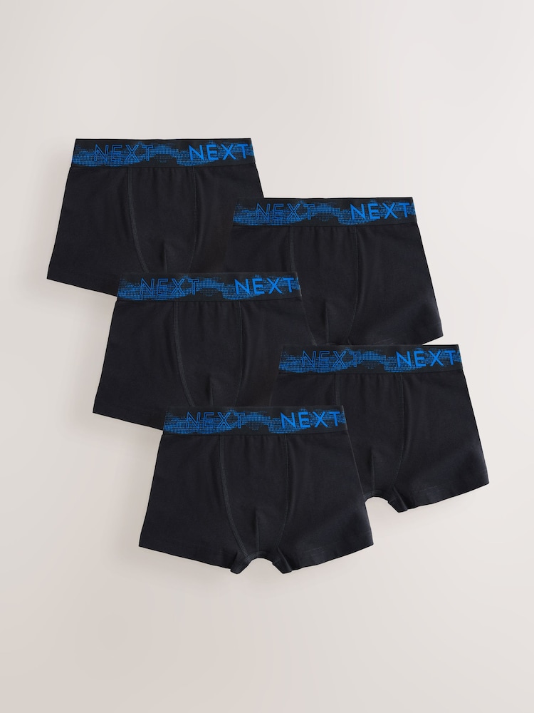 Black with Stippling Waistband Trunks 5 Pack (1.5-16yrs) - Image 1 of 9 Black with Stippling Waistband Trunks 5 Pack (1.5-16yrs) - Image 1 of 9