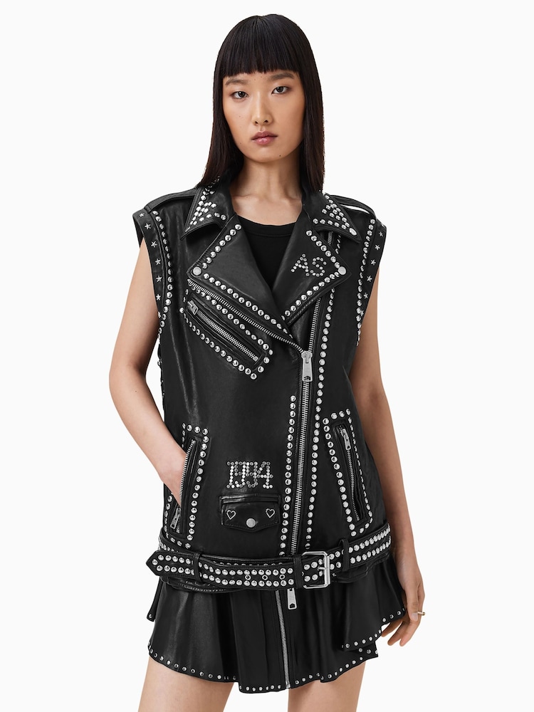 AllSaints Black Billie 1994 Gilet - Image 1 of 11