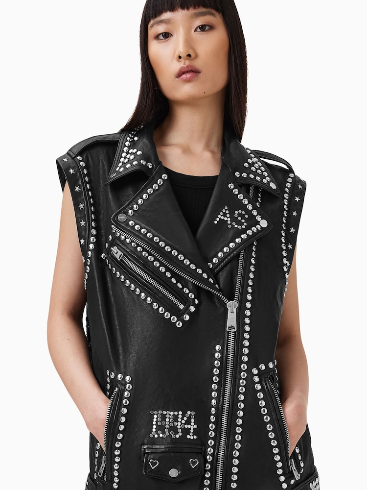 AllSaints Black Billie 1994 Gilet - Image 2 of 11