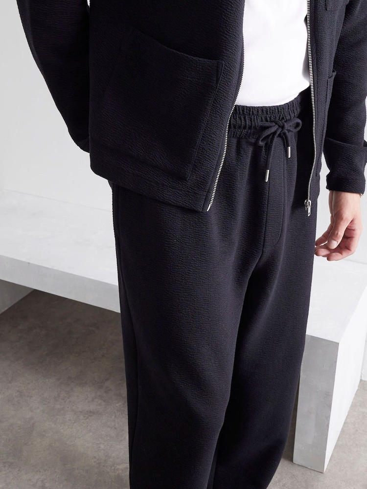 River Island Black Wide Texture Smart Joggers - Image 3 of 3 River Island Black Wide Texture Smart Joggers - Image 3 of 3