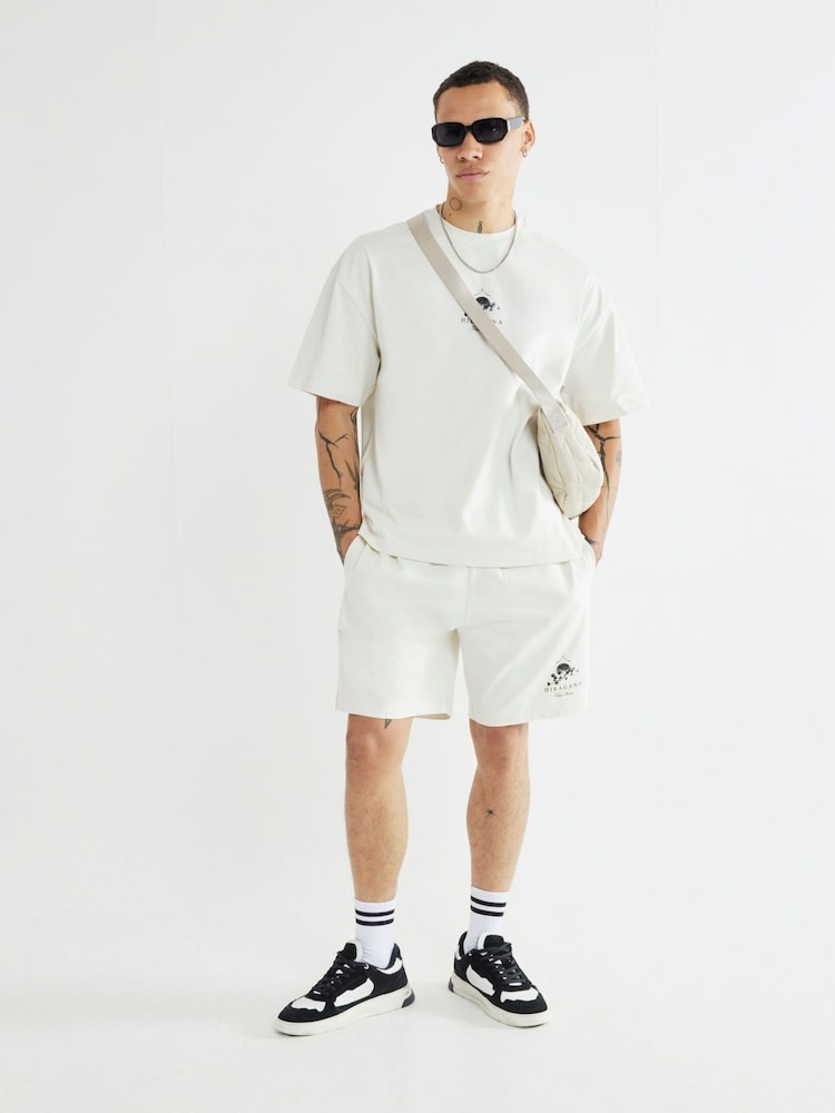 River Island Cream Japanese T-Shirt and Shorts Set - Image 1 of 4 River Island Cream Japanese T-Shirt and Shorts Set - Image 1 of 4
