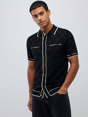 River Island Black Short Sleeve Slinky Checkerboard Shirt - Image 1 of 4