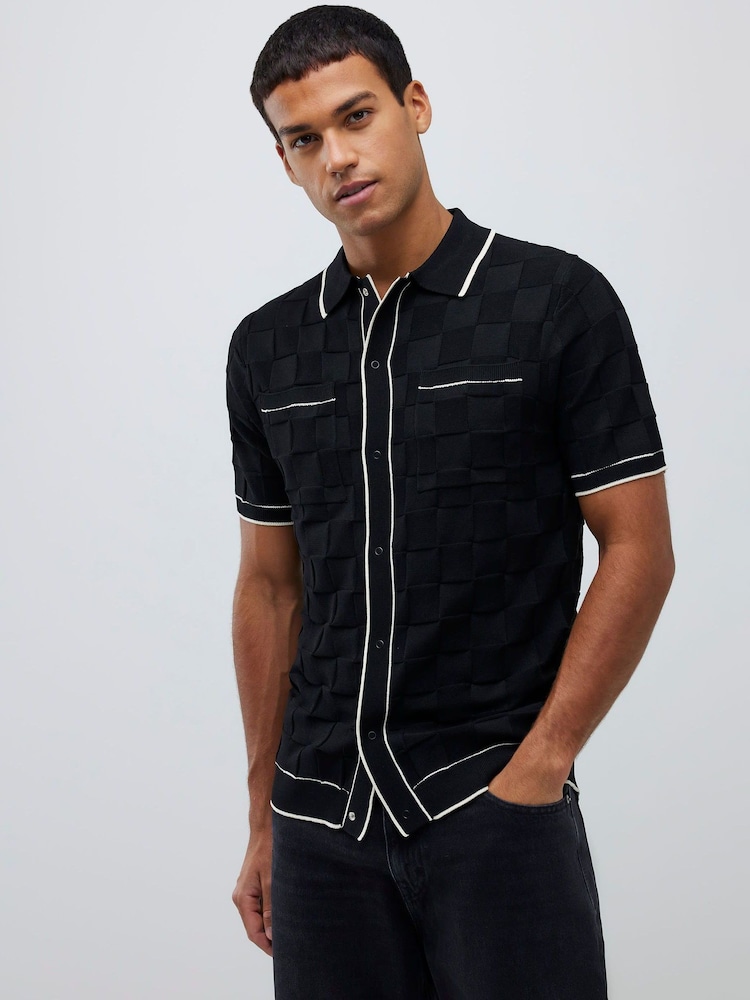 River Island Black Short Sleeve Slinky Checkerboard Shirt - Image 1 of 4