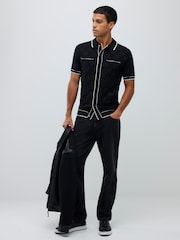 River Island Black Short Sleeve Slinky Checkerboard Shirt - Image 2 of 4